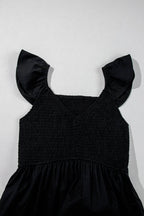 V Neck Smocked Bodice High Waist Ruffle Maxi Dress