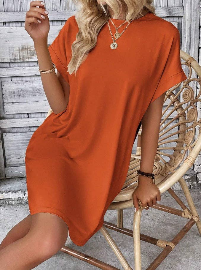 Relaxed Fit Cotton Short Sleeve Pocket Dress for Summer