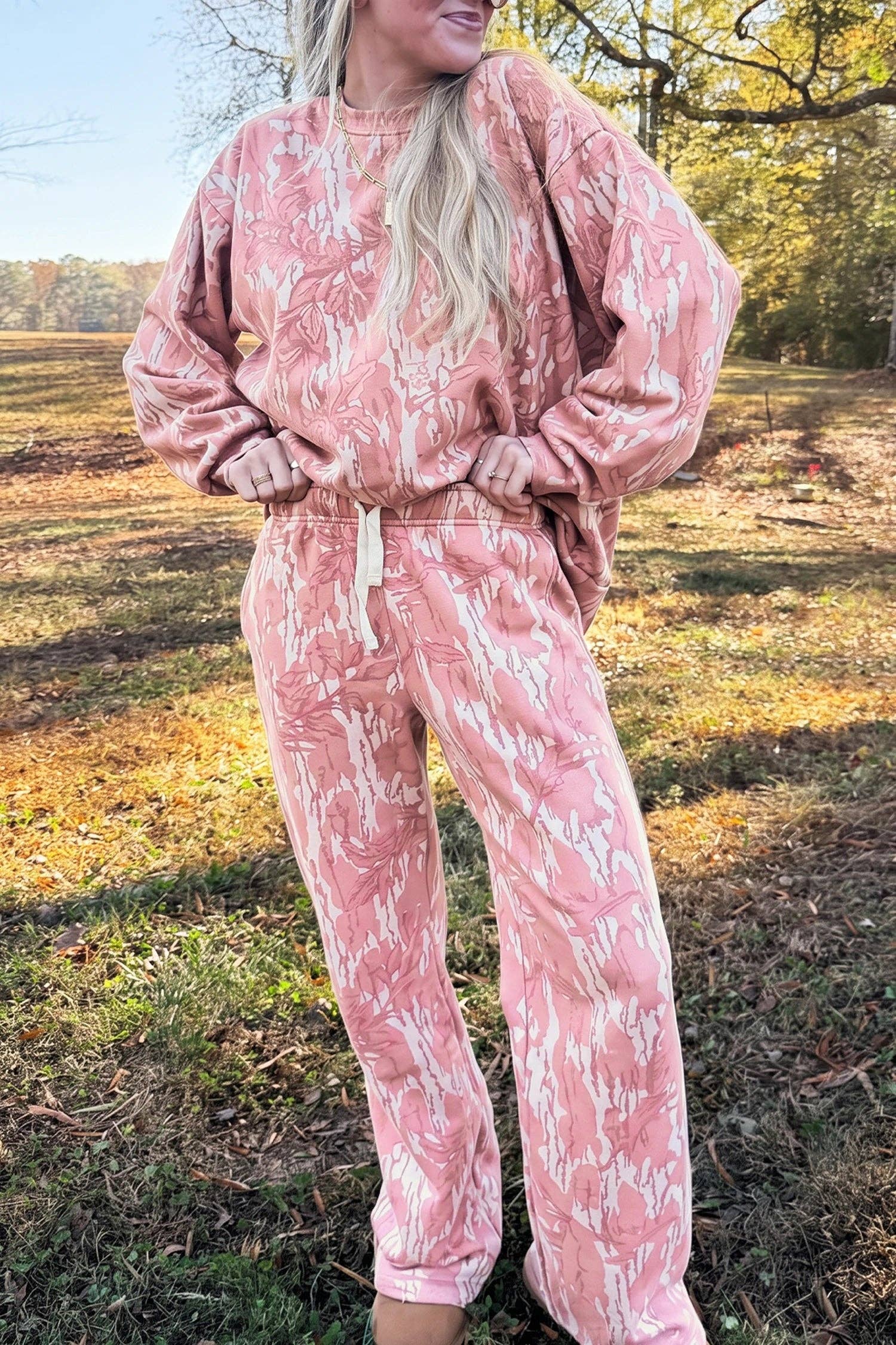 Camo Print Oversized Sweatshirt Pants Two Piece Set