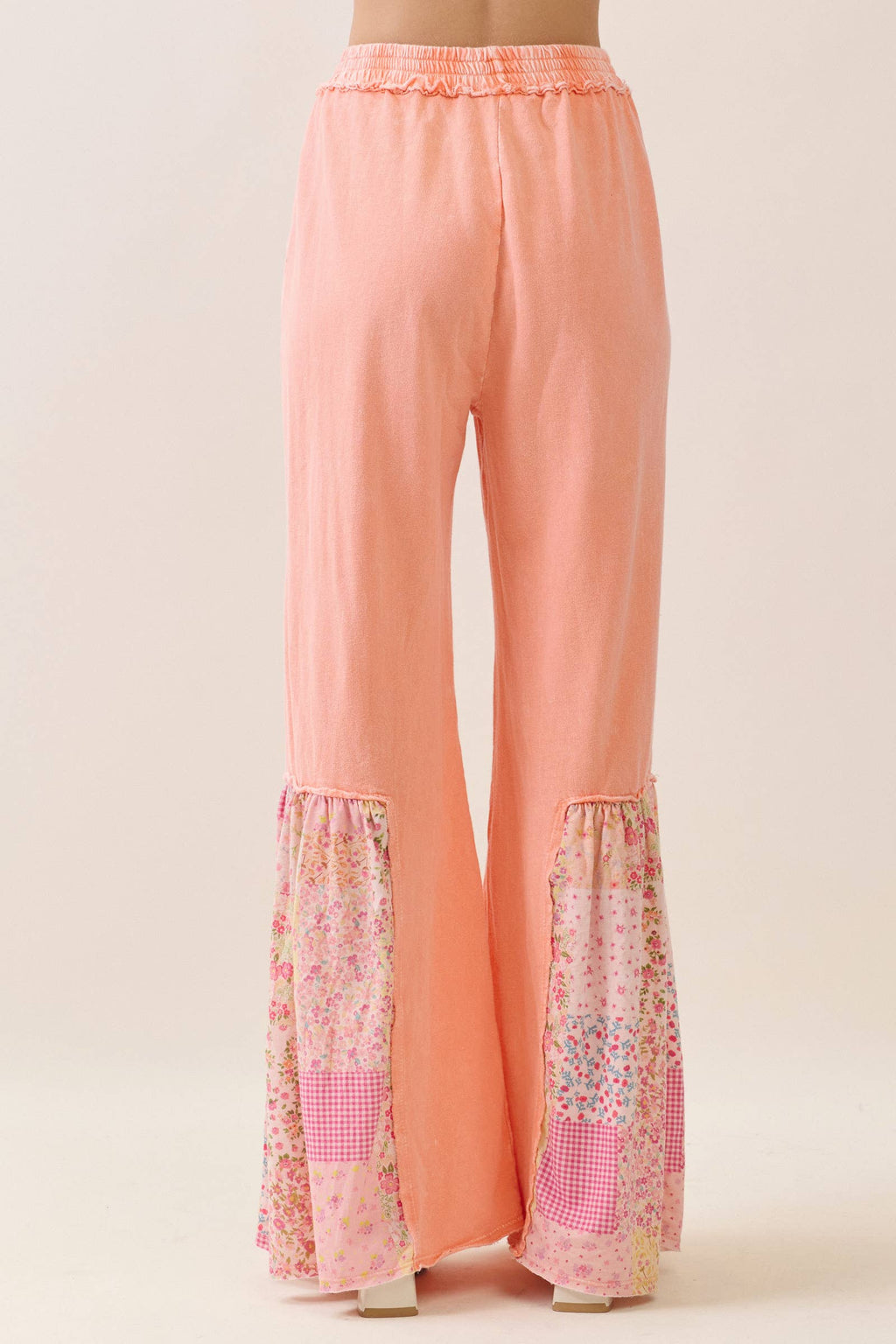 Mineral Washed Spring Picnic Print Ruffle Flare Pants HP7117