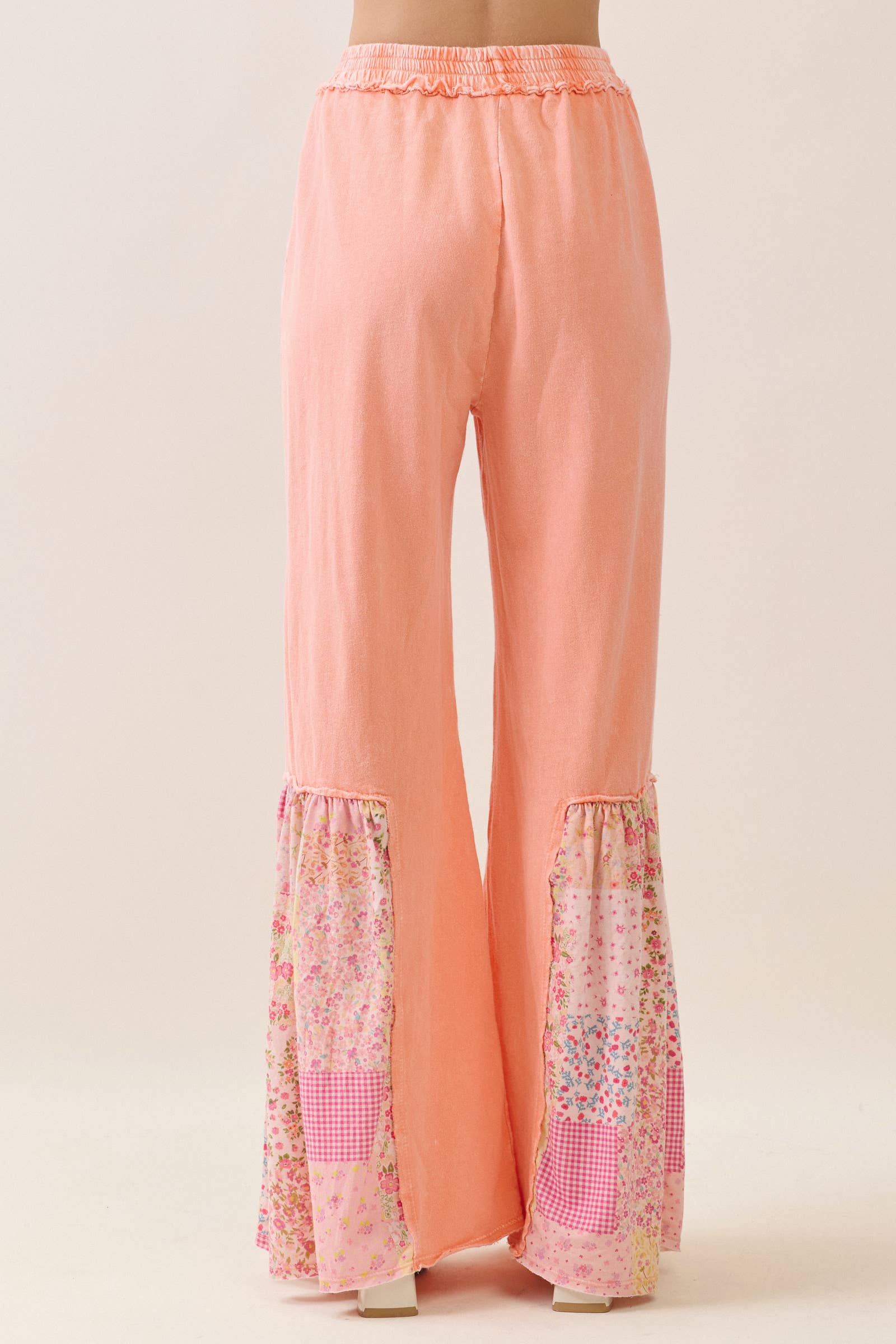 Mineral Washed Spring Picnic Print Ruffle Flare Pants HP7117