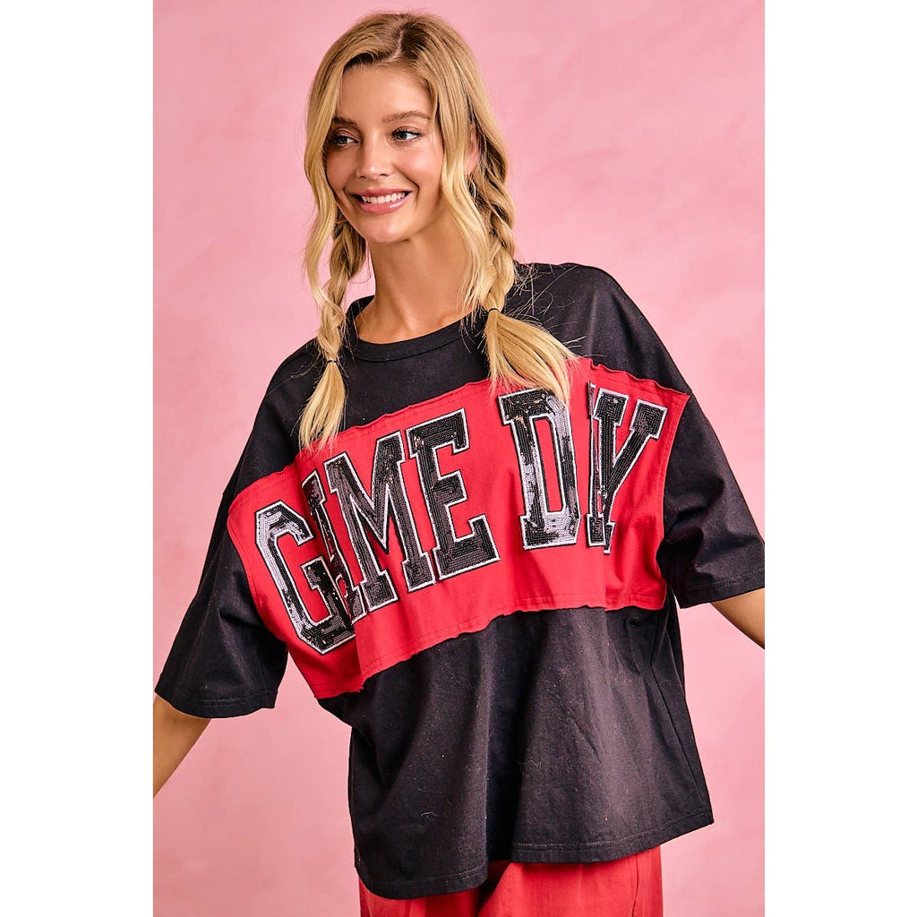 WOMENS GAMEDAY COLORBLOCK APPLIQUE RELAXED FIT T SHIRT
