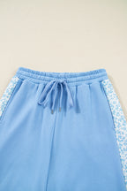 Beau Blue Floral Patchwork Drop Shoulder Pullover and Sweatpants Lounge Set